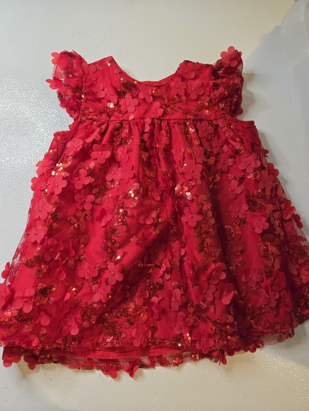 Rare Editions Red Floral Sequin Party Dress Baby Girl 18 Months